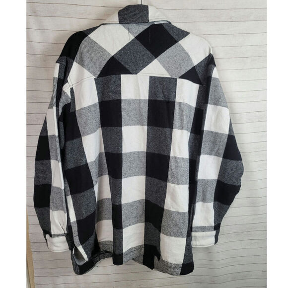 Lucky Brand Black White Plaid Flannel Shacket Jacket, sz Large - Picture 8 of 12